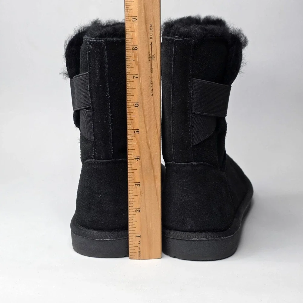 Serra Women's Winter Boots Size 9 Black Suede Lamb Fur Pull On Snow Shoes Buckle